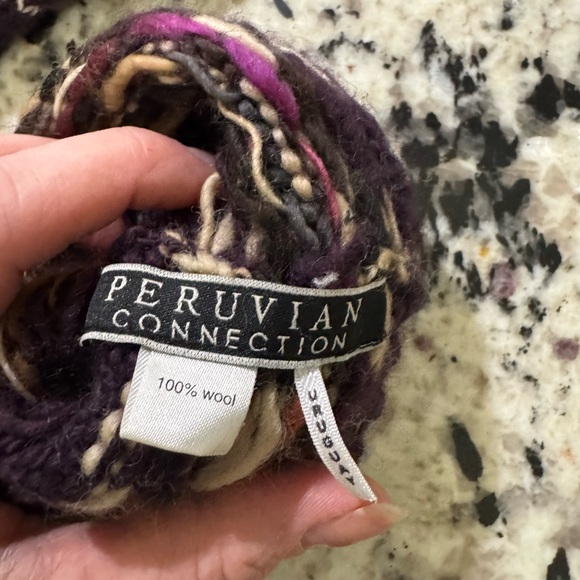 Peruvian Connection Wool Knit Gloves - Purple and Cream - Picture 3 of 3